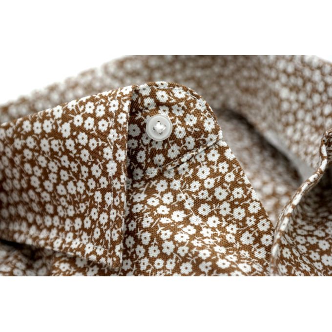 TANCREDO Koszula męska TN27 brązowa w drobne białe kwiatki | Sklep GriShop.eu | Koszule