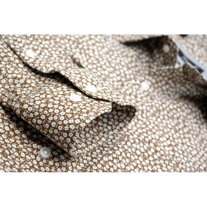 TANCREDO Koszula męska TN27 brązowa w drobne białe kwiatki | Sklep GriShop.eu | Koszule