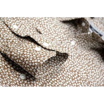 TANCREDO Koszula męska TN27 brązowa w drobne białe kwiatki | Sklep GriShop.eu | Koszule