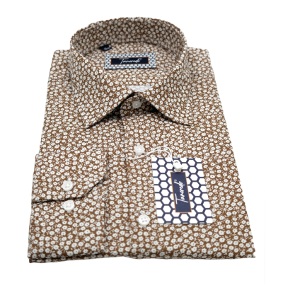 TANCREDO Koszula męska TN27 brązowa w drobne białe kwiatki | Sklep GriShop.eu | Koszule