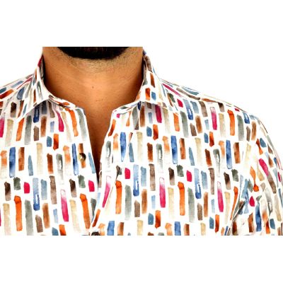 TANCREDO Koszula męska TN30 biała, wzór kolorowy kreski | Sklep GriShop.eu | Koszule