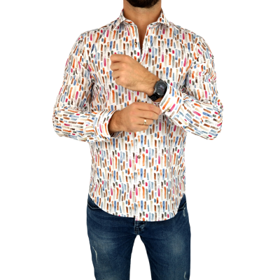 TANCREDO Koszula męska TN30 biała, wzór kolorowy kreski | Sklep GriShop.eu | Koszule