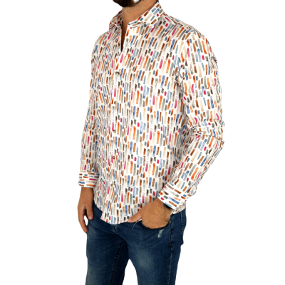 TANCREDO Koszula męska TN30 biała, wzór kolorowy kreski | Sklep GriShop.eu | Koszule