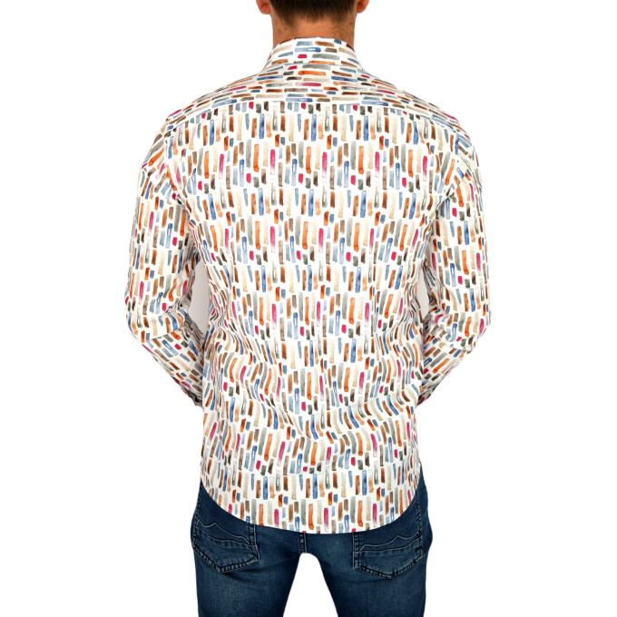 TANCREDO Koszula męska TN30 biała, wzór kolorowy kreski | Sklep GriShop.eu | Koszule
