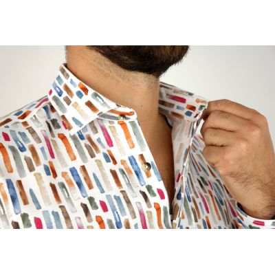 TANCREDO Koszula męska TN30 biała, wzór kolorowy kreski | Sklep GriShop.eu | Koszule