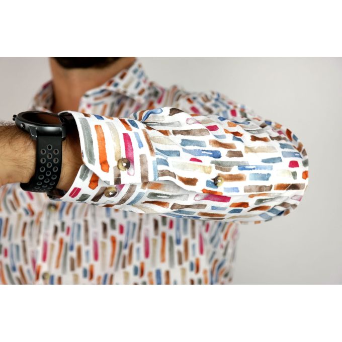 TANCREDO Koszula męska TN30 biała, wzór kolorowy kreski | Sklep GriShop.eu | Koszule