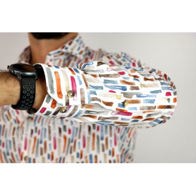 TANCREDO Koszula męska TN30 biała, wzór kolorowy kreski | Sklep GriShop.eu | Koszule