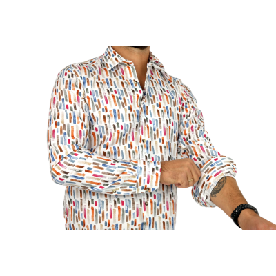 TANCREDO Koszula męska TN30 biała, wzór kolorowy kreski | Sklep GriShop.eu | Koszule