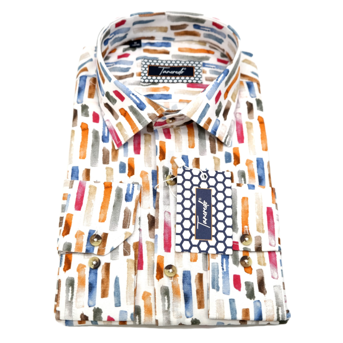 TANCREDO Koszula męska TN30 biała, wzór kolorowy kreski | Sklep GriShop.eu | Koszule