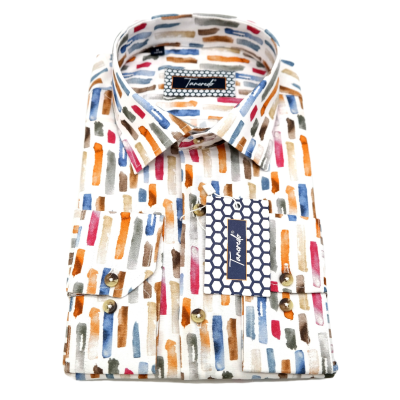 TANCREDO Koszula męska TN30 biała, wzór kolorowy kreski | Sklep GriShop.eu | Koszule