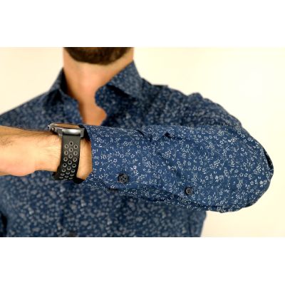 TANCREDO Koszula męska TN26 granatowa, w białe drobne kwiatki | Sklep GriShop.eu | Koszule