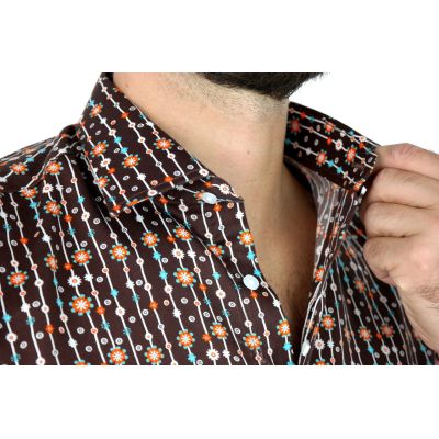 TANCREDO Koszula męska TN39 brązowa w paski, drobne kwiatki | Sklep GriShop.eu | Koszule