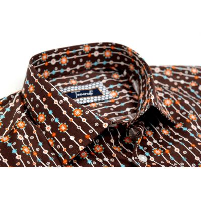 TANCREDO Koszula męska TN39 brązowa w paski, drobne kwiatki | Sklep GriShop.eu | Koszule