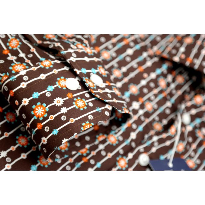 TANCREDO Koszula męska TN39 brązowa w paski, drobne kwiatki | Sklep GriShop.eu | Koszule