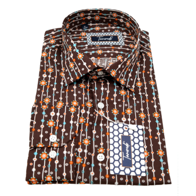TANCREDO Koszula męska TN39 brązowa w paski, drobne kwiatki | Sklep GriShop.eu | Koszule