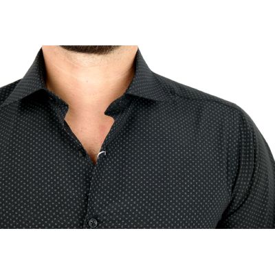 TANCREDO Koszula męska TN29 czarna, drobny szary wzór | Sklep GriShop.eu | Koszule