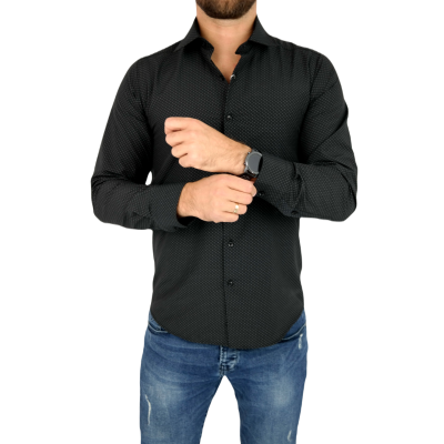 TANCREDO Koszula męska TN29 czarna, drobny szary wzór | Sklep GriShop.eu | Koszule