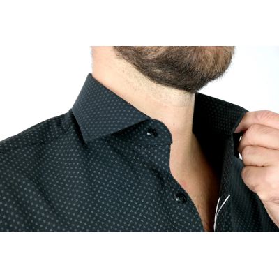 TANCREDO Koszula męska TN29 czarna, drobny szary wzór | Sklep GriShop.eu | Koszule