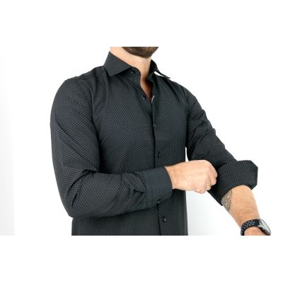 TANCREDO Koszula męska TN29 czarna, drobny szary wzór | Sklep GriShop.eu | Koszule