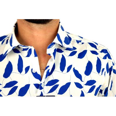 TANCREDO Koszula męska TN38 biała w niebieskie liście | Sklep GriShop.eu | Koszule