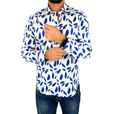 TANCREDO Koszula męska TN38 biała w niebieskie liście | Sklep GriShop.eu | Koszule