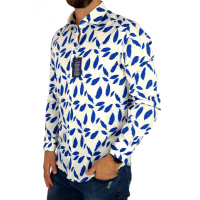 TANCREDO Koszula męska TN38 biała w niebieskie liście | Sklep GriShop.eu | Koszule
