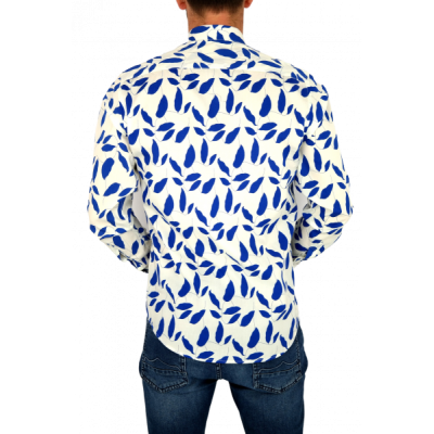 TANCREDO Koszula męska TN38 biała w niebieskie liście | Sklep GriShop.eu | Koszule