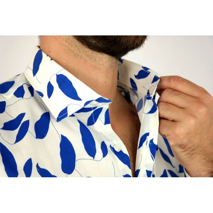 TANCREDO Koszula męska TN38 biała w niebieskie liście | Sklep GriShop.eu | Koszule