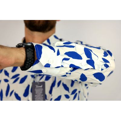TANCREDO Koszula męska TN38 biała w niebieskie liście | Sklep GriShop.eu | Koszule
