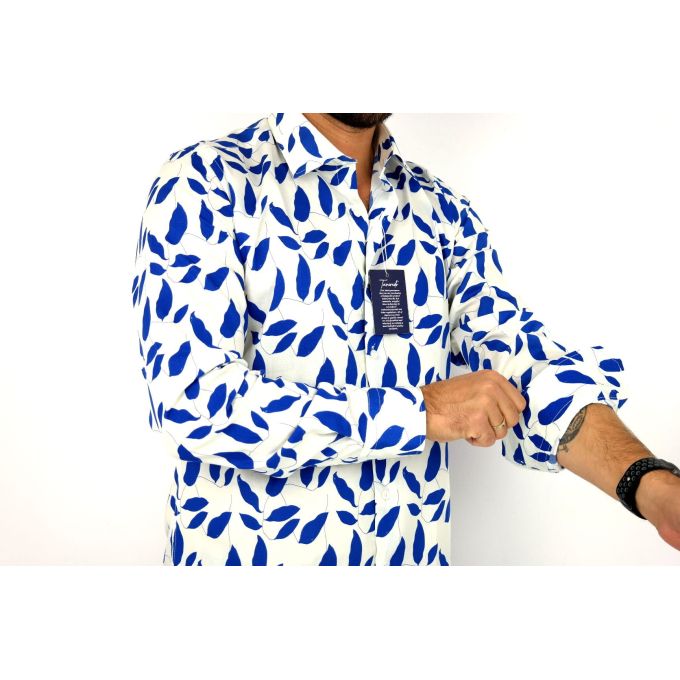 TANCREDO Koszula męska TN38 biała w niebieskie liście | Sklep GriShop.eu | Koszule