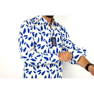 TANCREDO Koszula męska TN38 biała w niebieskie liście | Sklep GriShop.eu | Koszule