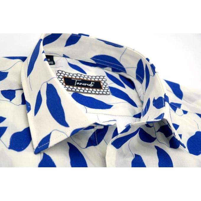 TANCREDO Koszula męska TN38 biała w niebieskie liście | Sklep GriShop.eu | Koszule