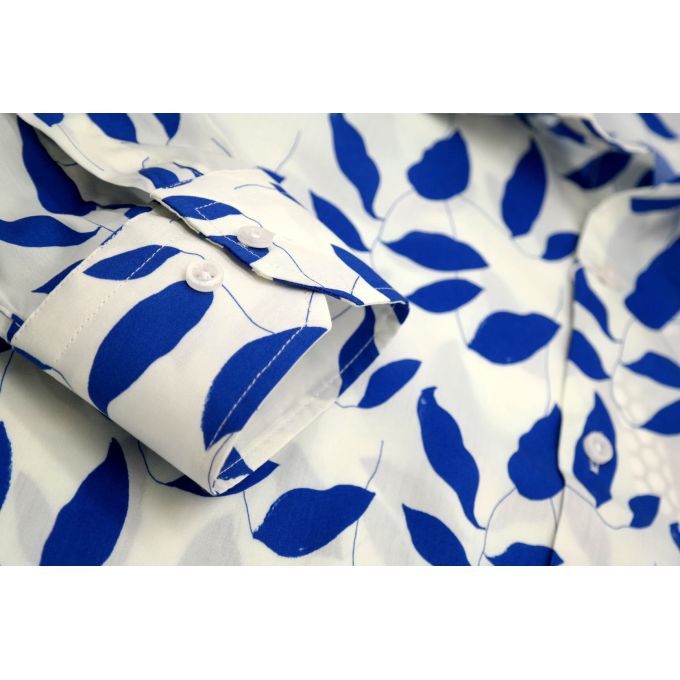 TANCREDO Koszula męska TN38 biała w niebieskie liście | Sklep GriShop.eu | Koszule