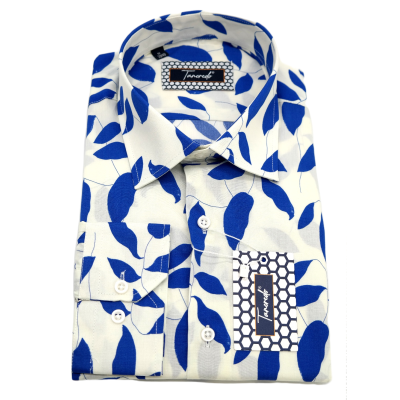 TANCREDO Koszula męska TN38 biała w niebieskie liście | Sklep GriShop.eu | Koszule