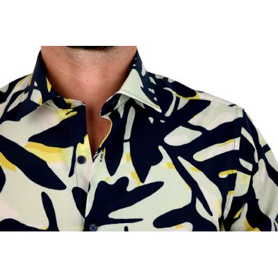 TANCREDO Koszula męska TN33 zielona, duże granatowe liście | Sklep GriShop.eu | Koszule