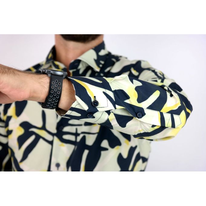 TANCREDO Koszula męska TN33 zielona, duże granatowe liście | Sklep GriShop.eu | Koszule