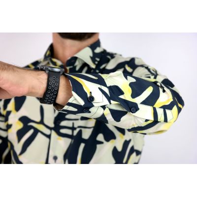 TANCREDO Koszula męska TN33 zielona, duże granatowe liście | Sklep GriShop.eu | Koszule