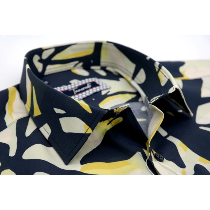 TANCREDO Koszula męska TN33 zielona, duże granatowe liście | Sklep GriShop.eu | Koszule