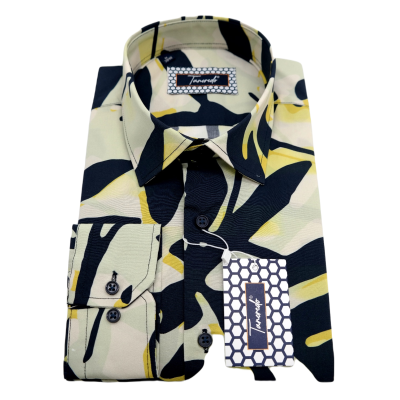 TANCREDO Koszula męska TN33 zielona, duże granatowe liście | Sklep GriShop.eu | Koszule