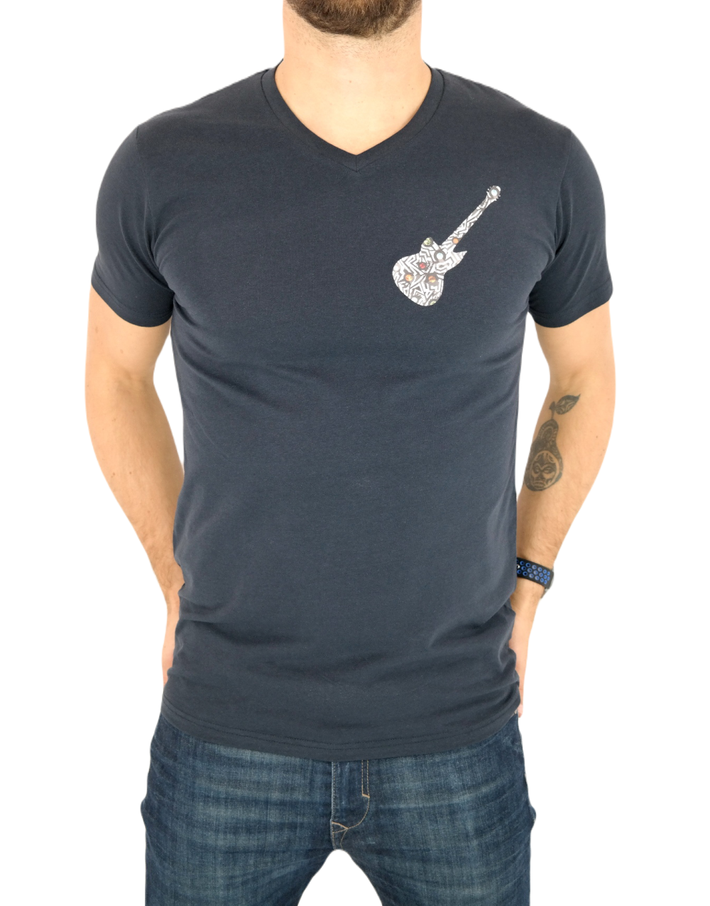 GIOVANNI PERA T-shirt męski granatowy TGP76 w szpic, serek , gritara, elastan