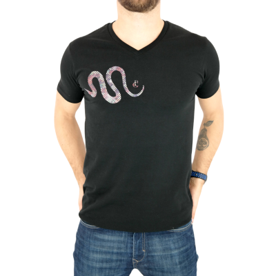 GIOVANNI PERA T-shirt męski czarny TGP72 w szpic, serek , wąż, elastan | Grishop | Koszulki