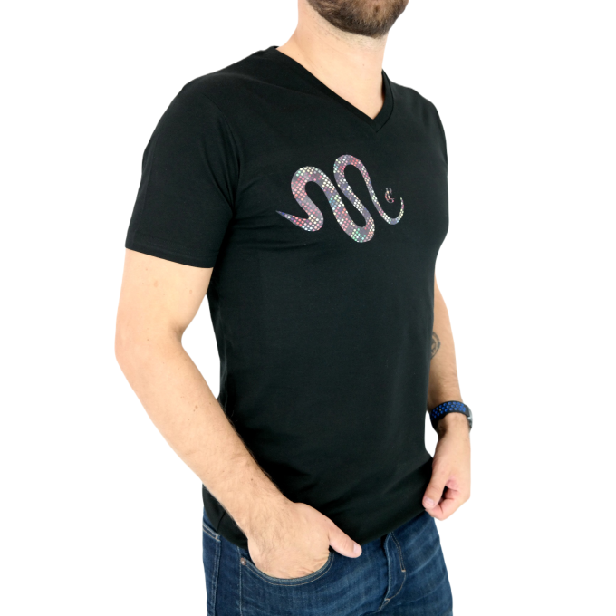 GIOVANNI PERA T-shirt męski czarny TGP72 w szpic, serek , wąż, elastan | Grishop | Koszulki