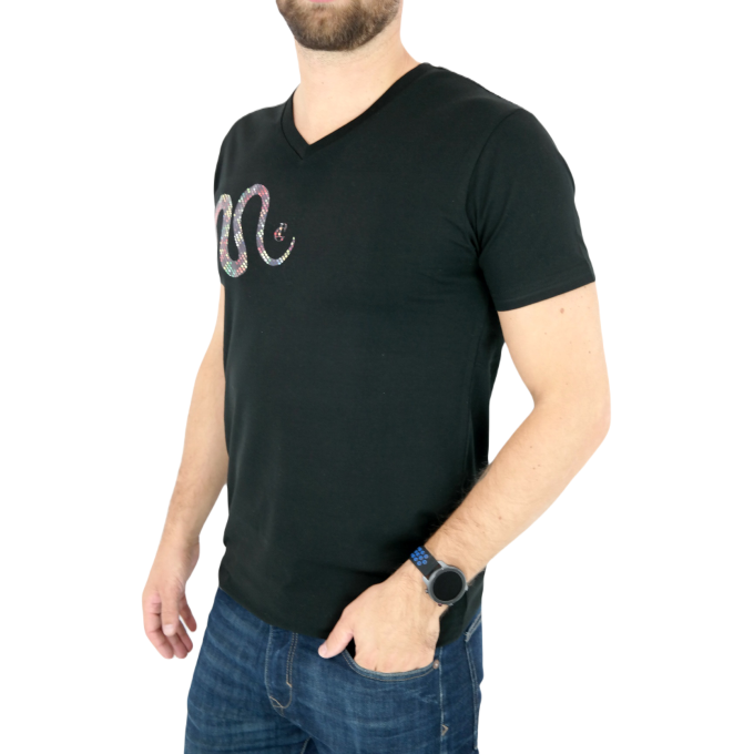 GIOVANNI PERA T-shirt męski czarny TGP72 w szpic, serek , wąż, elastan | Grishop | Koszulki