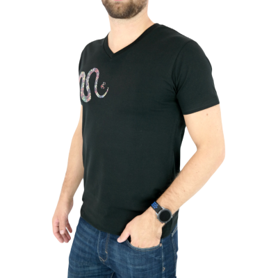 GIOVANNI PERA T-shirt męski czarny TGP72 w szpic, serek , wąż, elastan | Grishop | Koszulki