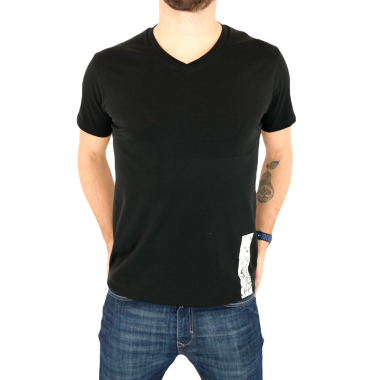 GIOVANNI PERA T-shirt męski czarny TGP74 w szpic, serek , dolary, elastan