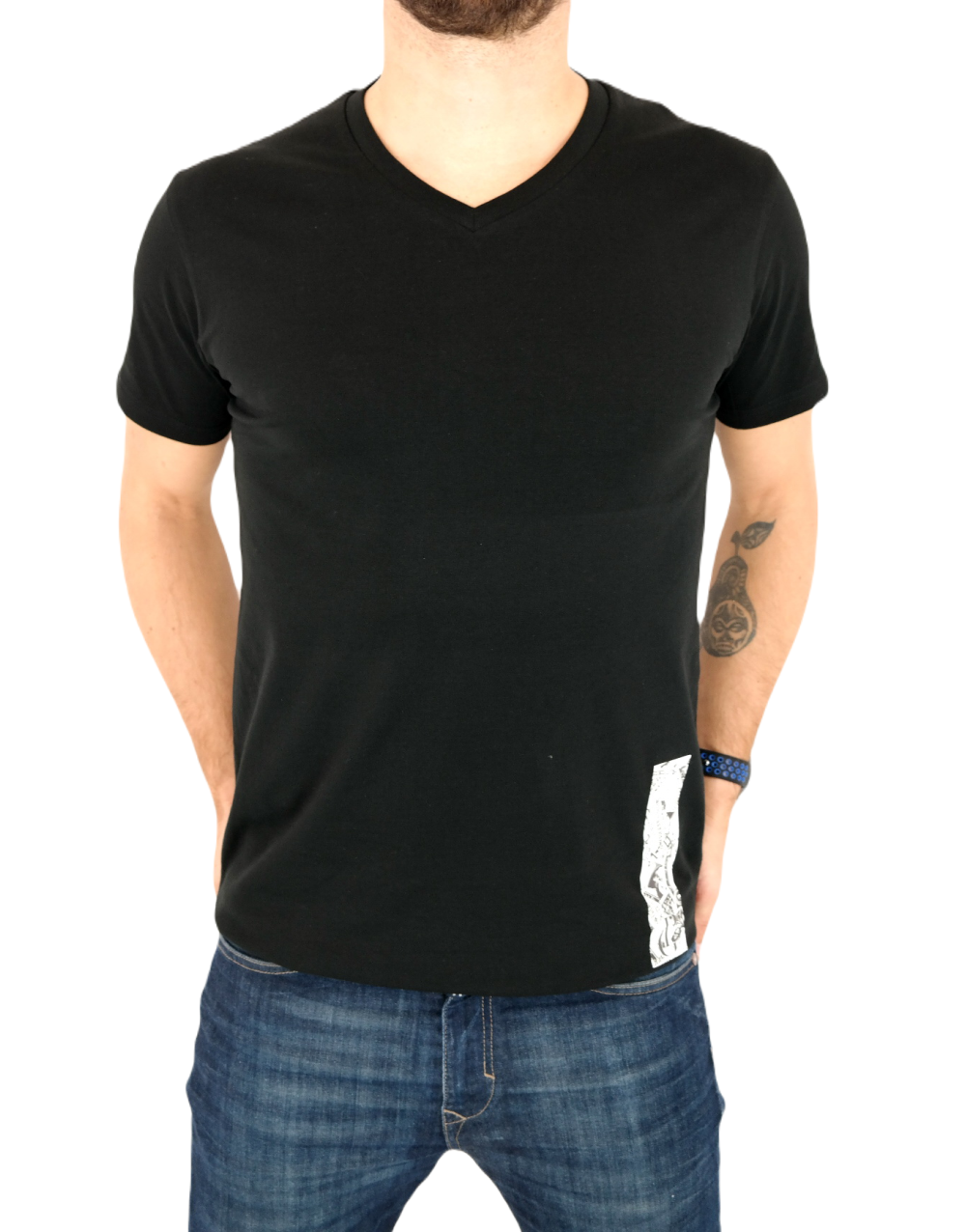 GIOVANNI PERA T-shirt męski czarny TGP74 w szpic, serek , dolary, elastan