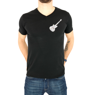 GIOVANNI PERA T-shirt męski czarny TGP73 w szpic, serek , gitara, elastan | Sklep GriShop.eu | Koszulki
