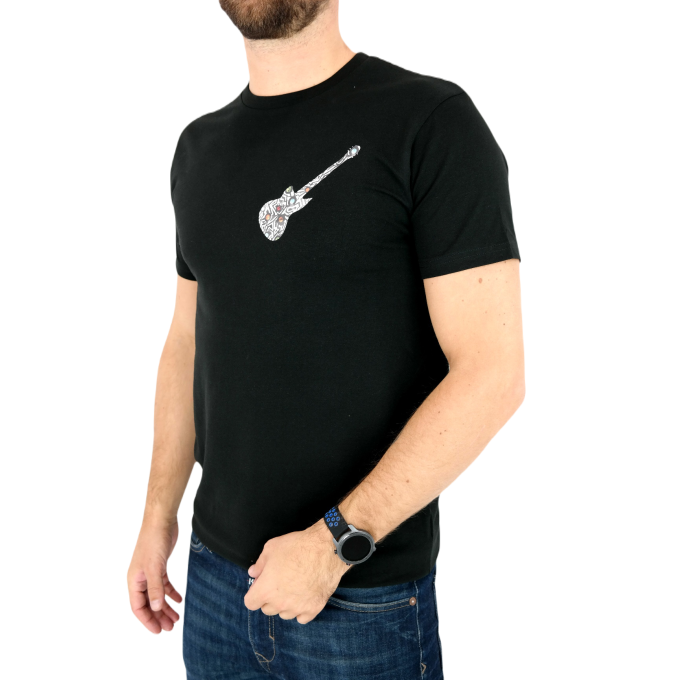 GIOVANNI PERA T-shirt męski czarny TGP77 gitara, elastan | Grishop | Koszulki