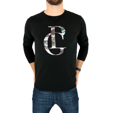 GIOVANNI PERA longsleeve męski T-shirt z długim rękawem TGP90 okrągły, logo GP, elastan