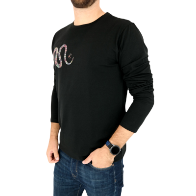 GIOVANNI PERA longsleeve męski T-shirt z długim rękawem TGP91 czarny wąż, okrągły | Sklep GriShop.eu | Koszulki
